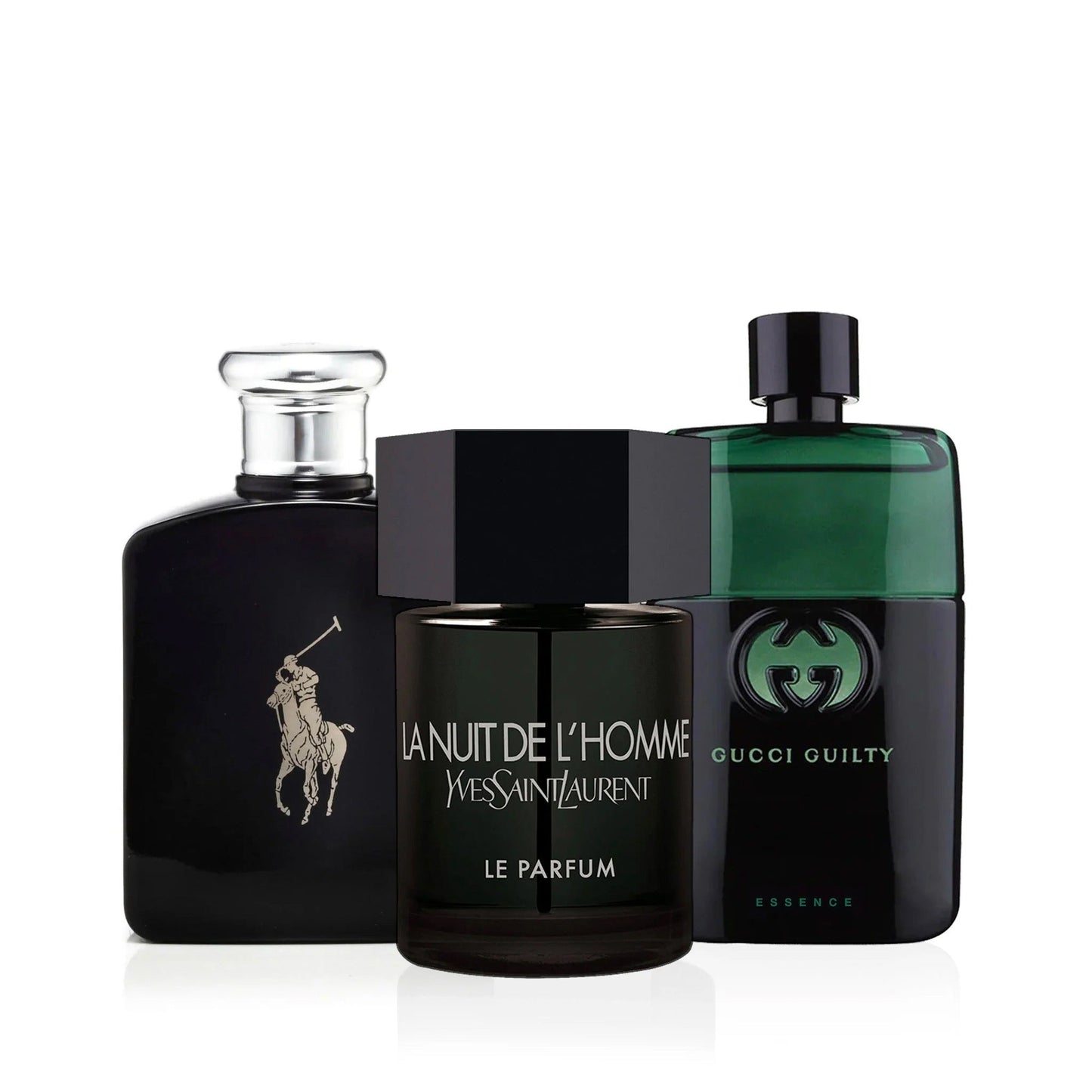 Polo Black by Ralph Lauren and L'Homme La Nuit by YSL and Guilty Essence by Gucci